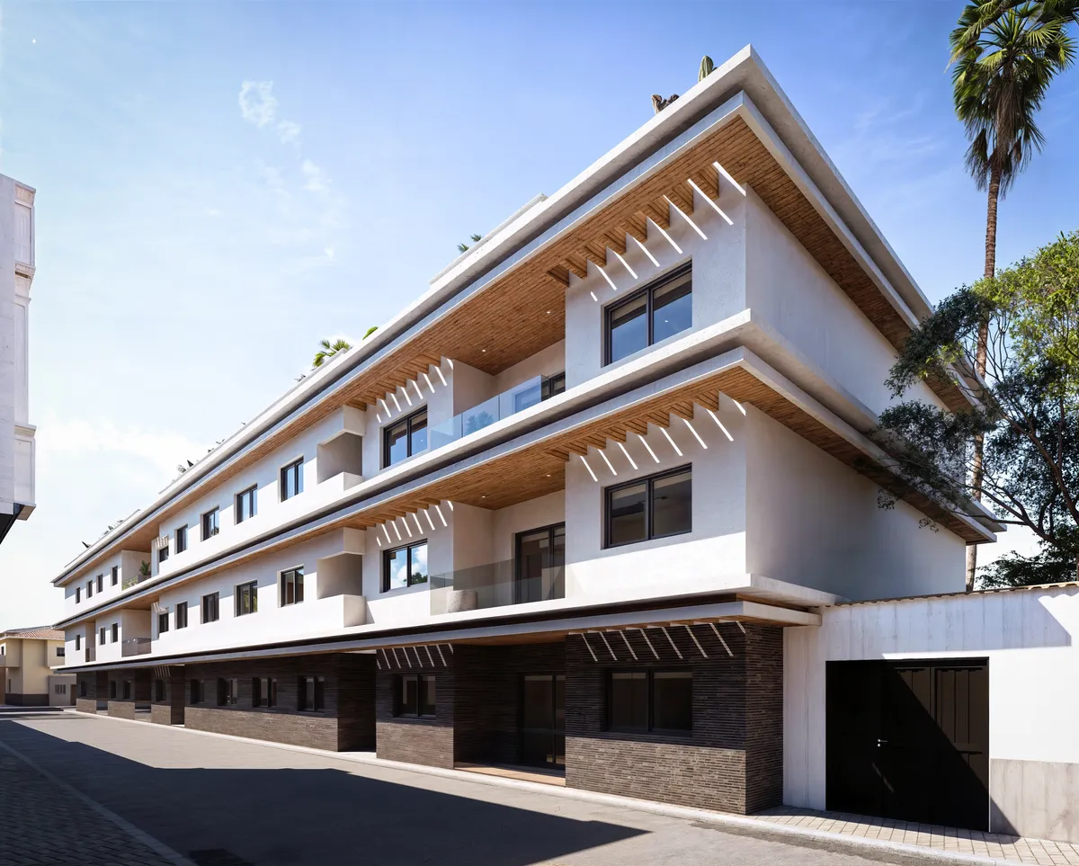 Fachada exterior de Alborán One, promoción de obra nueva en El Palo, Málaga