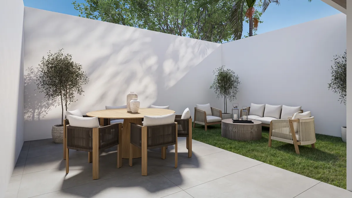 Salón comedor de una vivienda de Alborán One con acceso a la terraza